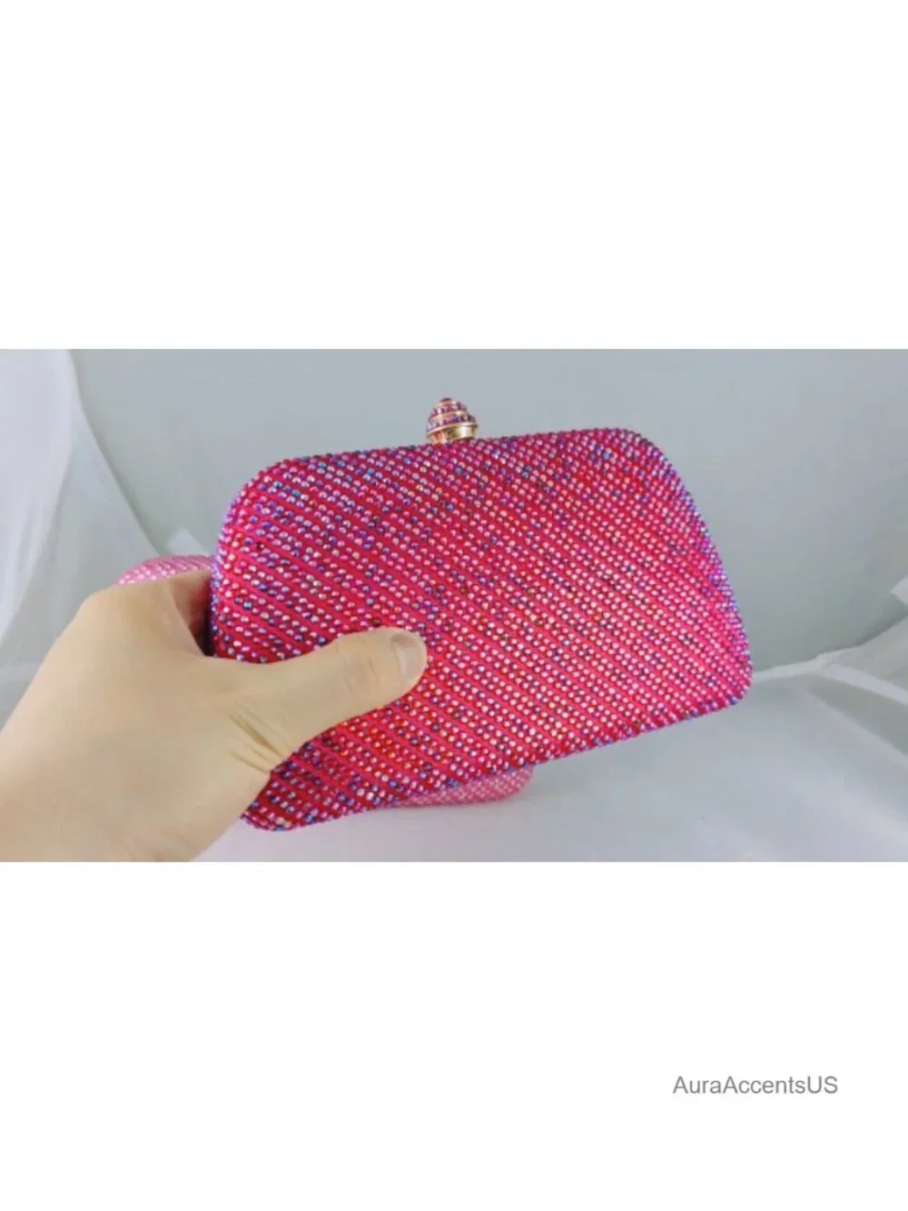 Mini Rhinestone Clutch Purse with Detachable Chain Straps